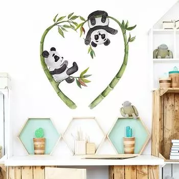 Мультфильм Панда Любовь Бамбуковые Цветы Детская Спальня Крыльцо Дома ПВХ Наклейки На Стены разноцветный
