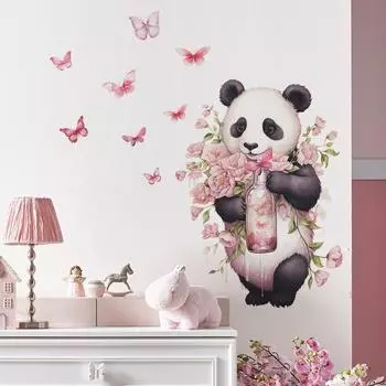 Мультфильм Панда Романтическая Роза Бабочка Детская Спальня Домашний Фон Украшения Наклейка На Стену 40*60CM/fun-e19
