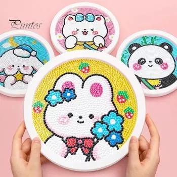 Мультфильм панда узор горный хрусталь картина DIY дети ручная работа плитка кролик круглый горный хрусталь картина подарок на день рождения I