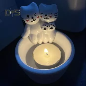 Мультфильм пара котенок подсвечник согревающие лапы кошка чай ароматическая свеча подсвечник гостиная ванная комната украшение рабочего стола Рождественский подарок белый