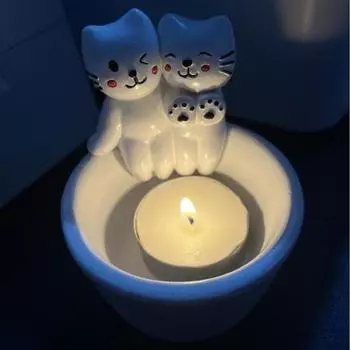 Мультфильм пара котенок подсвечник согревающие лапы кошка чай ароматическая свеча подсвечник гостиная ванная комната украшение рабочего стола Рождественский подарок белый