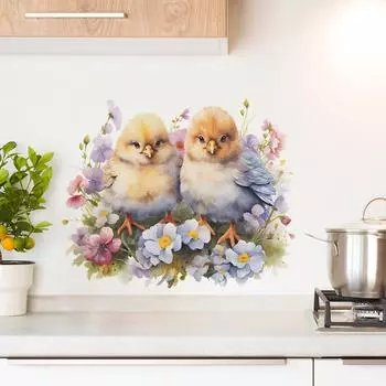 Мультфильм пара птица цветы зеленые растения стеклянный шкаф окна двери украшения стены наклейки украшение дома 40*50CM/fun-f3