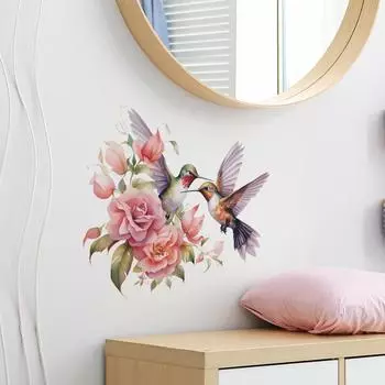 Мультфильм Пара Птица Розовая Роза Спальня Гостиная Крыльцо Украшения Наклейка На Стену 32*39CM/fun-f4