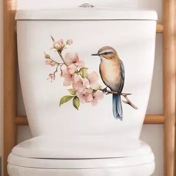 Мультфильм персиковое дерево ветви птица туалет столб ванная комната ванная комната украшение дома настенная наклейка 27*29CM/fun-m62
