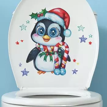 Мультфильм Пингвин Санта шляпа звезда туалет с ванной туалет украшения дома наклейки 29*29CM/fun-m200