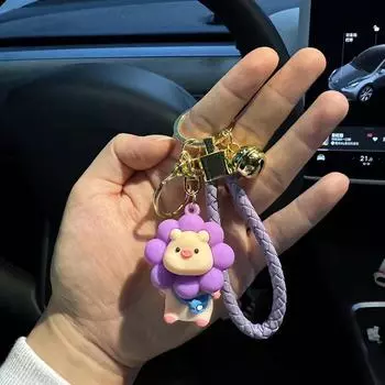 Мультфильм Подсолнух Свинья Кукла Металлический Брелок Брелок Девочка Мальчик Сумка Подвеска Автомобильный Брелок Ювелирные Изделия Шнур Подарочный Брелок розовый