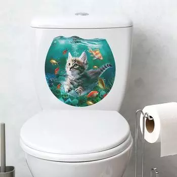 Мультфильм Подводный мир Кошка Туалет Наклейки Ванная Комната Украшения Дома Наклейки На Стены 29*29CM/fun-m83