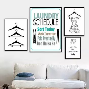 Мультфильм Прищепки Вешалки Носки Цитаты Холст Картины Плакаты Печать Скандинавские настенные рисунки Для Прачечной Домашний декор 21X30cm No Frame
