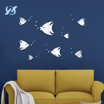 Мультфильм Пузырь Рыба Зеркало Настенная Наклейка Детская Комната Ванная Комната Самоклеящаяся Акриловая Гостиная Фон Декоративная Наклейка На Стену