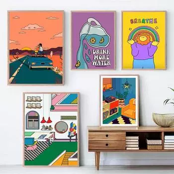 Мультфильм Радуга Закат Джемс Плакат и Печать Дождливый День Творческий Веселый Холст Картина Скандинавские Детская Комната Настенные Картины Домашний Декор 21x30cm No Framed