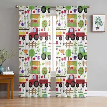 Мультфильм Ребенок Машина Транспорт Тюль Прозрачные Шторы Для Гостиной Спальни Современные Вуаль Органза Шторы Портьеры W135 x H115cm x1&Rod Pocket