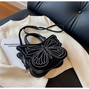 Мультфильм Rivet Butterfly Hbag 2024 Новая модная бабочка портативная маленькая квадратная сумка большой емкости сумка через плечо чёрный