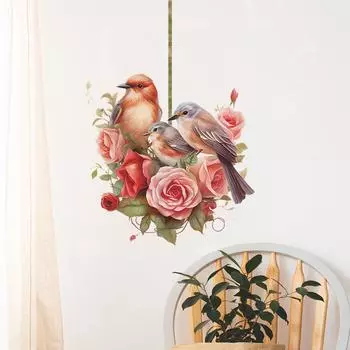 Мультфильм Роза Ветки Деревьев Птицы Подвесные Украшения Спальня Гостиная Домашний Фон Ландшафтный Дизайн Наклейки На Стены 39*40CM/fun-f26