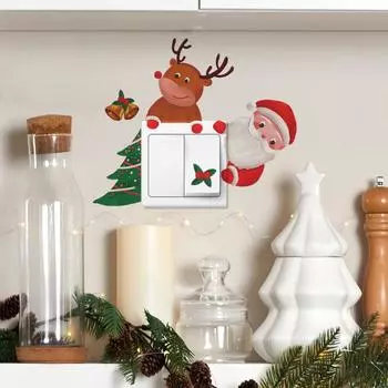 Мультфильм Рождественский Гном Дерево Колокольчик Гостиная Вход Дом Украшения Переключатель Наклейки На Стены 19*22CM/fun-kg8