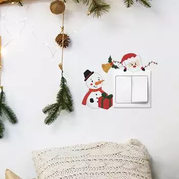 Мультфильм Рождественский Гном Снеговик Гостиная Крыльцо Домашний Декор Переключатель Наклейка На Стену 14.5*14.5CM/fun-kg90