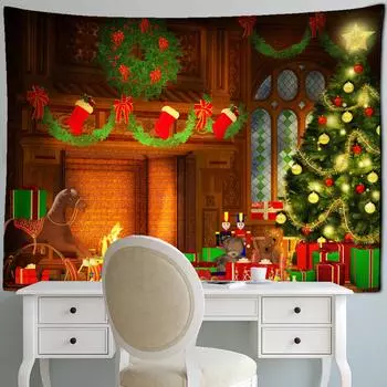 Мультфильм Рождественский подарок Гобелен Настенный Рождественская елка Праздничный Kawaii Гостиная Домашний Декор Фон Ткань 95x70cm