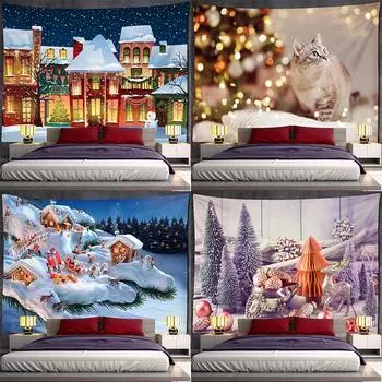 Мультфильм Рождественский снежный гобелен Настенный Снеговик Подарочные носки Новый год Милый фон Ткань для дома 100x75cm