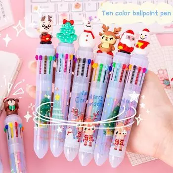 Мультфильм Рождество 10 Цветов Шариковая Ручка Цветные Чернила Нажатие Гелевая Ручка Kawaii Студенческие Канцелярские Товары Школьные Офисные Принадлежности Подарки