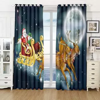 Мультфильм Рождество С Новым годом Олень Санта Дети Шторы на окна Жалюзи для гостиной Спальня Кухня Дверь Домашний декор 2 шт. W50 X H130(CM)X2&Hook