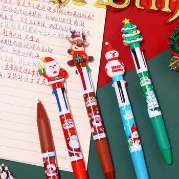 Мультфильм Рождество Санта Клаус Снеговик Многоцветная шариковая ручка Шариковая ручка Цветной стержень Многофункциональный 4 цвета в одном канцелярском товаре