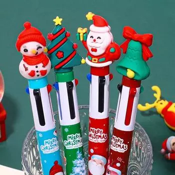 Мультфильм Рождество Санта Клаус Снеговик Многоцветная шариковая ручка Шариковая ручка Цветной стержень Многофункциональный 4 цвета в одном канцелярском товаре onesize