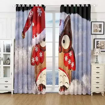 Мультфильм Рождеством олень красные оконные шторы для детей Гостиная Спальня Ванная комната Шкаф Кухонные двери Домашний декор 2 шт. W50 X H130(CM)X2&Hook