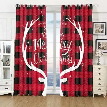 Мультфильм Рождеством олень красные оконные шторы для детей Гостиная Спальня Ванная комната Шкаф Кухонные двери Домашний декор 2 шт. W50 X H130(CM)X2&Hook