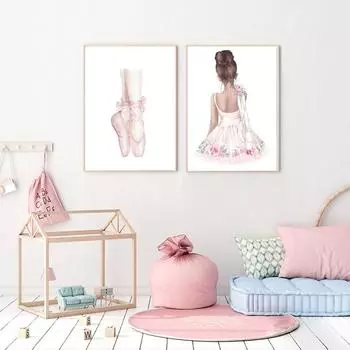 Мультфильм розовая девочка детская балерина холст плакат художественная живопись плакаты и принты скандинавские настенные панно для декора детской комнаты 21X30cm No Frame