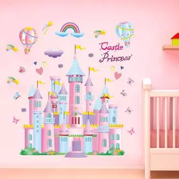 Мультфильм Розовый Замок Принцессы Наклейки На Стены Девушки Комната Общежития Украшения Плакаты Виниловые Наклейки 60x90cm розовый