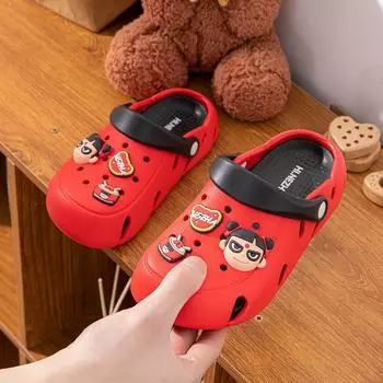 Мультфильм Ruiliya Nezha для детей среднего и старшего возраста, летняя обувь с отверстиями, новые мягкие нескользящие дышащие детские тапочки для женщин 26-27 [Recommended foot length 17.5cm]