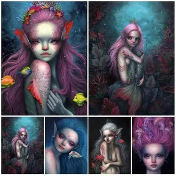 Мультфильм Русалка Эльф Девушка Глубокое Море Плакат Искусство Холст Картина Домашнее украшение Эстамп Гостиная Фреска 21cm30cm NoFrame