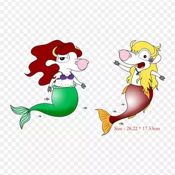 Мультфильм Русалочка Ариэль Термопереносная Печать Виниловые Нашивки Наклейки для Одежды Аппликации Сделай Сам Моющиеся Нашивки