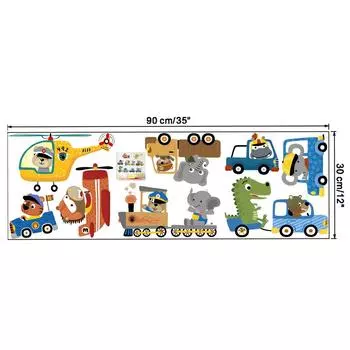 Мультфильм самолет поезд животные настенные наклейки гостиная детская спальня украшения самоклеящаяся бумага домашний декор 1SET