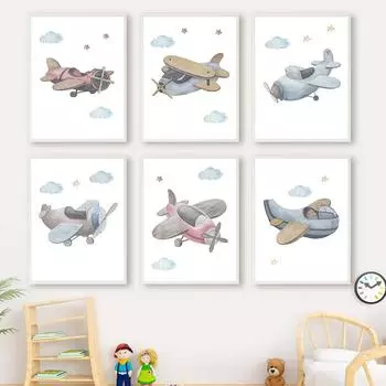 Мультфильм самолет вертолет истребитель стены книги по искусству холст картины плакаты на скандинавскую тему и принты настенные панно для детской комнаты домашний декор 21cm30cm NoFrame