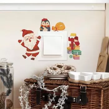 Мультфильм Санта-Клаус Пингвин Подарок Гостиная Крыльцо Домашний Декор Переключатель Наклейки На Стены 14*20CM/fun-kg88