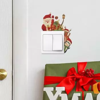Мультфильм Санта-Клаус Подарки Животных Гостиная Вход Дом Украшения Выключатель Наклейки На Стены 14*18CM/fun-kg89