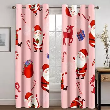Мультфильм Санта-Клаус с Рождеством красные, зеленые оконные шторы для детей, спальня, гостиная, ванная комната, кухня, дверь, зал, домашний декор W50 X H130(CM)X2&Hook