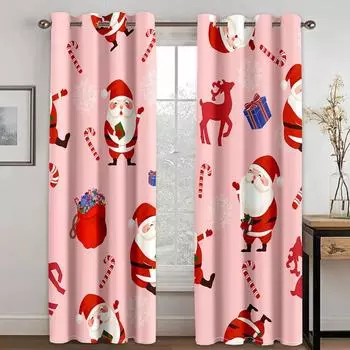 Мультфильм Санта-Клаус с Рождеством красные, зеленые оконные шторы для детей, спальня, гостиная, ванная комната, кухня, дверь, зал, домашний декор W50 X H130(CM)X2&Hook