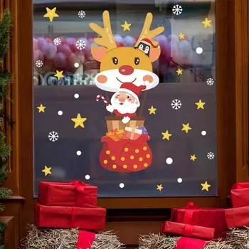 Мультфильм Санта-Клаус Снежинка Звезды Стекло Окно Украшение Декоративные Наклейки На Окна Электростатический УФ 30*58cm/fun-b68 UV