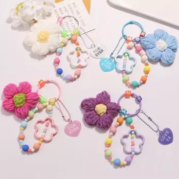 Мультфильм Шерсть Вязаные Цветы Брелки Браслет Из Бисера Ремешок Браслет Брелок Для Женщин Девушка Сумка Кулон Подвески Брелок Подарок