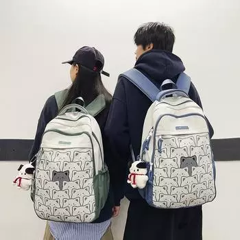 Мультфильм школьная сумка студенческий граффити принт рюкзак мужчины женщины большой емкости рюкзак жёлтый