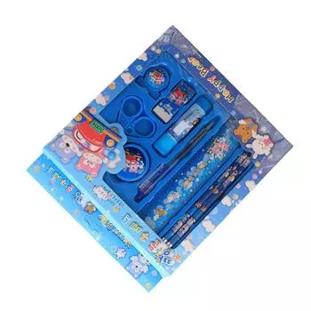 Мультфильм Школьные принадлежности Синие карандаши Шариковая ручка Подставка Точилка Ножницы Зажим Детские канцелярские принадлежности