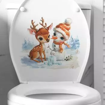 Мультфильм Sika Deer Снеговик Туалет с ванной Наклейки для украшения дома в ванной 25*29CM/fun-m202