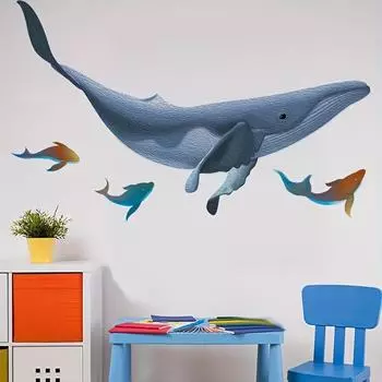 Мультфильм Синий Кит Подводные Наклейки На Стены Спальня Украшения Стены Искусства Наклейки Наклейки разноцветный