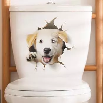 Мультфильм Сломанная Стена 3D Моделирование Собачий Туалет с Ванная Комната Украшения Декоративные Наклейки На Стены 27*29CM/fun-m55