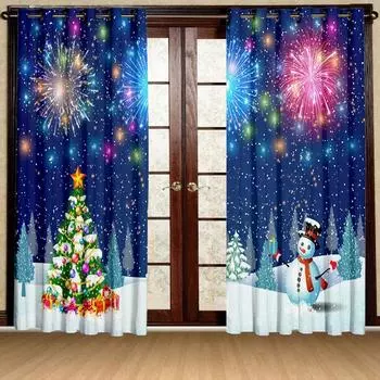 Мультфильм Снежный Человек MerryChristmas Tree Фейерверк Оконные Шторы Для Детей Спальня Гостиная Ванная Комната Кухня Дверь Зала Домашний Декор W50 X H130(CM)X2&Hook