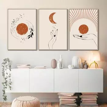 Мультфильм Солнце Луна Детский сад Украшения Холст Картина Настенная Живопись Картина Плакат Печать Детская Комната Детей Домашнее Украшение 21x30cm No Framed