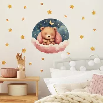 Мультфильм Спокойной ночи Медведь Звезды Детская Комната Домашний Фон Декоративные Наклейки На Стены 40*60CM/fun-e55