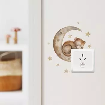 Мультфильм Спокойной ночи обезьянка переключатель паста детская спальня украшение дома настенные наклейки 16*16CM/fun-kg67