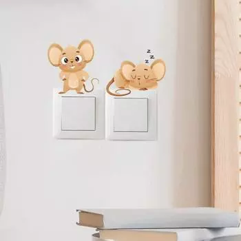Мультфильм Спящая мышь Наклейка на выключатель Съемная самоклеящаяся водонепроницаемая ПВХ гостиная ванная комната выключатель света настенная розетка декоративная наклейка Rat